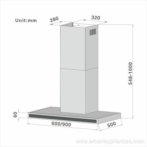 T-shape Chimney Cooker Hood 106 60/90cm